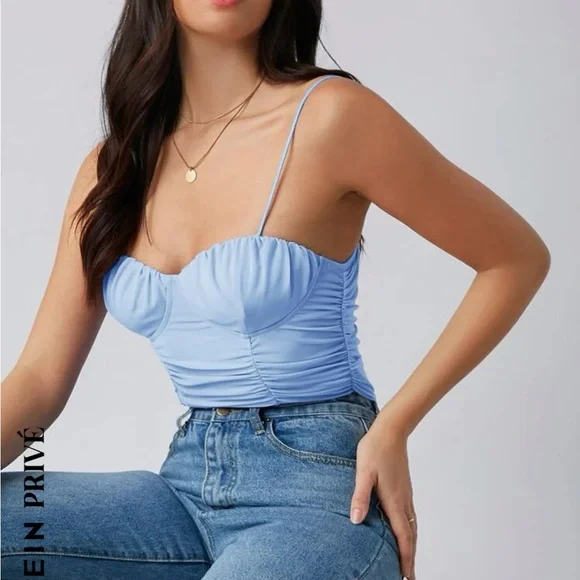 Shein Light Blue Ruched Tank Top - Picture 1 of 9